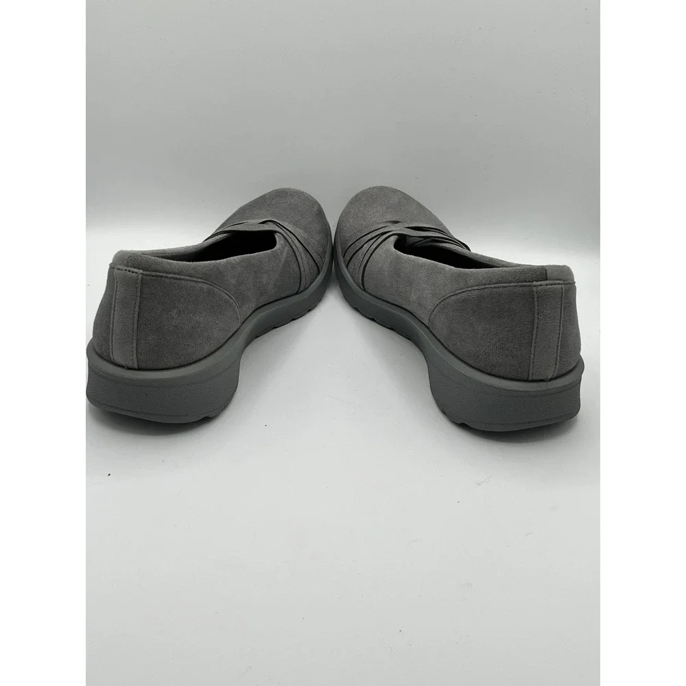 Bzees by LifeStride Womens Grey Faux Suede Crisscross Slip On Loafers Size 9W